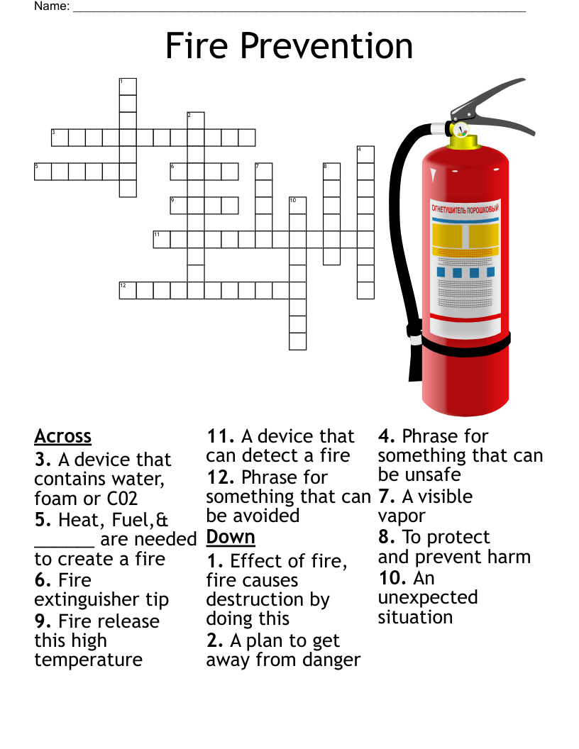 Fire Prevention Crossword WordMint Fire Prevention Crossword WordMint