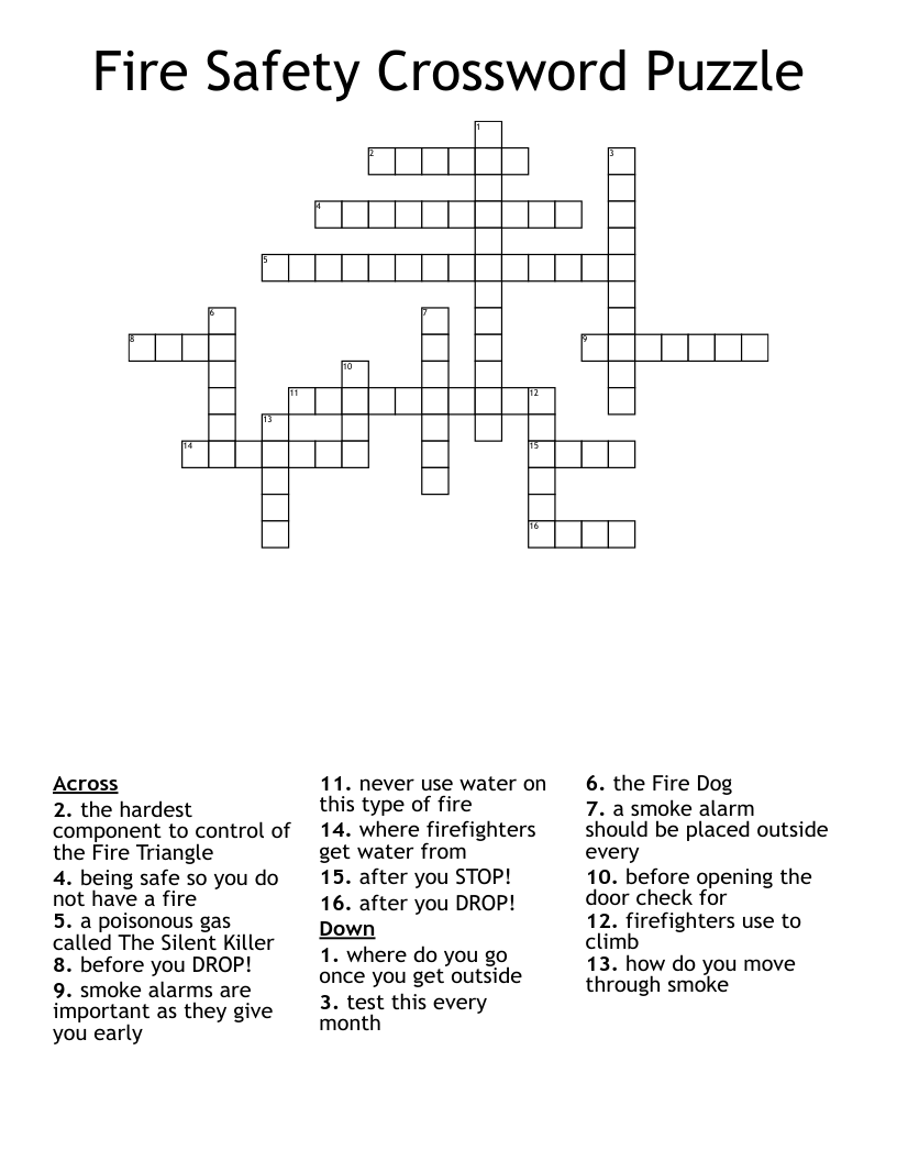 Fire Safety Crossword Puzzle WordMint Fire Safety Crossword Puzzle WordMint