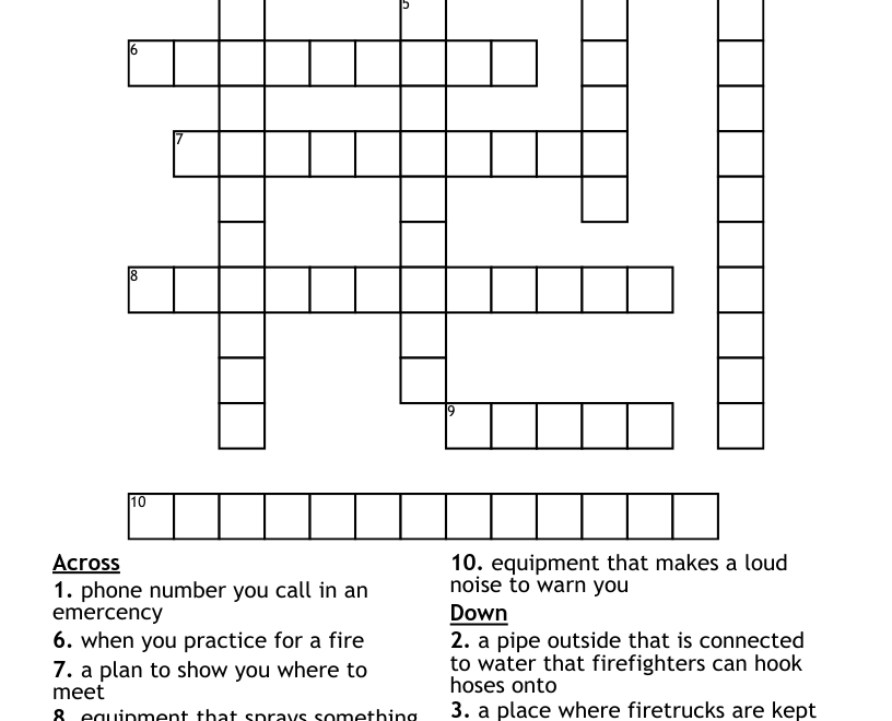 Fire Safety Crossword WordMint