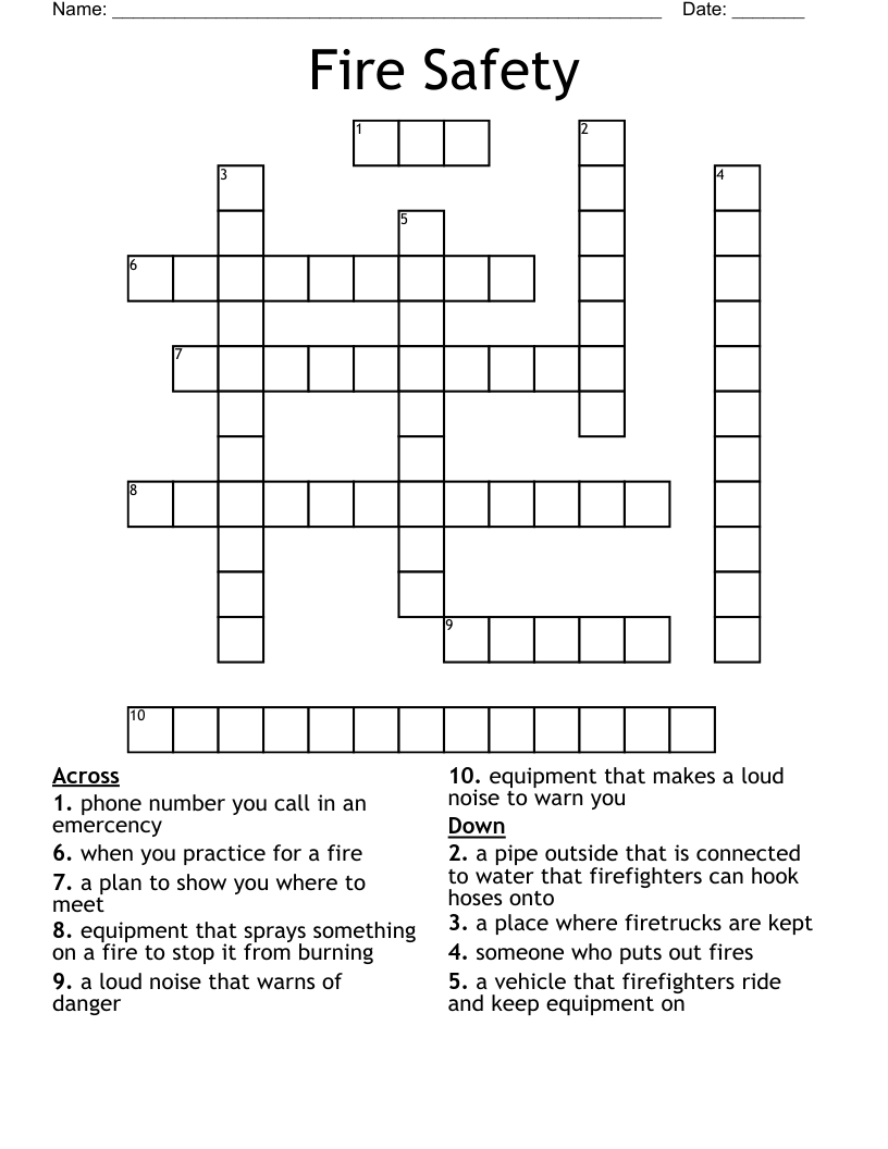 Fire Safety Crossword WordMint Fire Safety Crossword WordMint