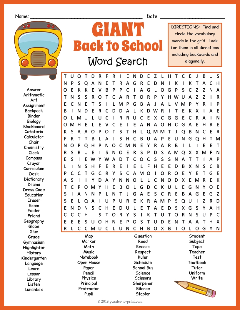 FIRST DAY OF BACK TO SCHOOL Word Search Puzzle Worksheet No Prep Made By Teachers