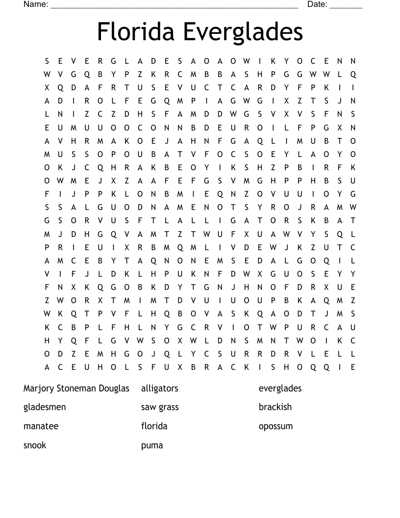 Florida Everglades Word Search WordMint