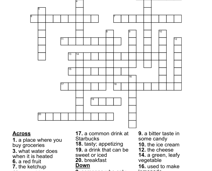 Food Crossword Puzzle WordMint
