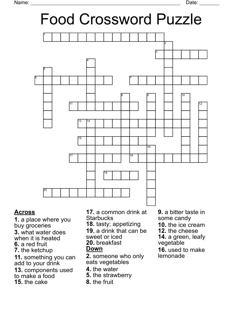 Food Crossword Puzzle WordMint Food Crossword Puzzle WordMint