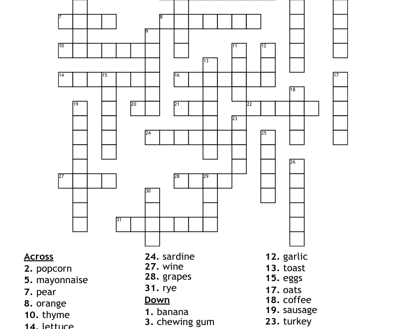 Food In Spanish Crossword WordMint