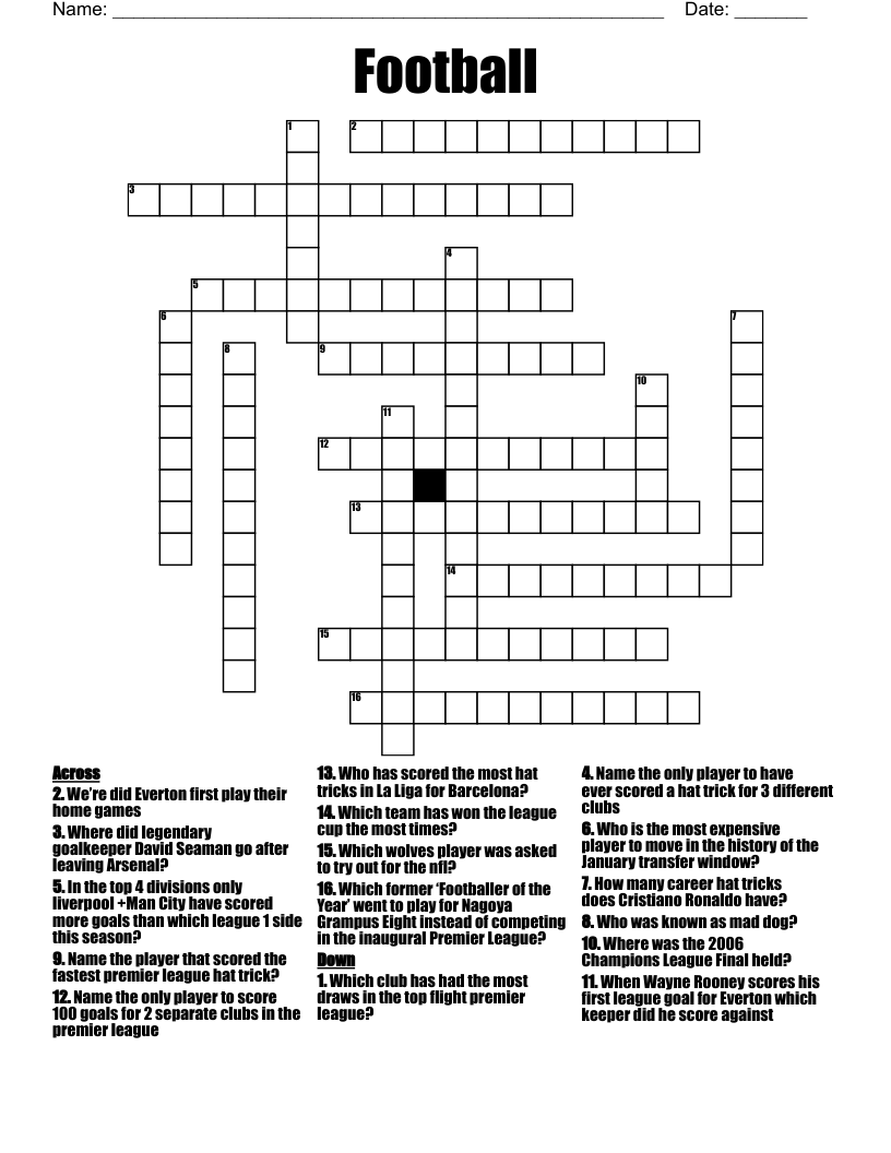 Football Crossword WordMint Football Crossword WordMint