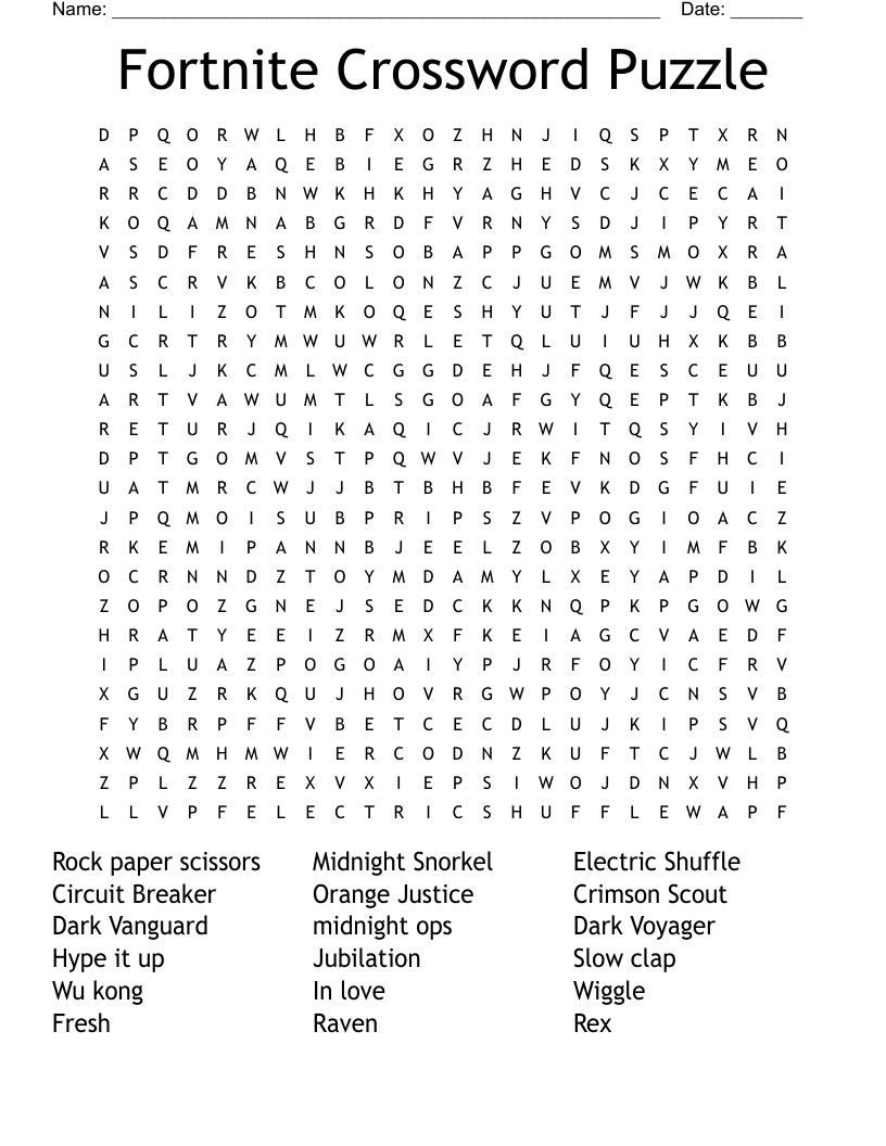 Fortnite Crossword Puzzle Word Search WordMint Fortnite Crossword Puzzle Word Search WordMint