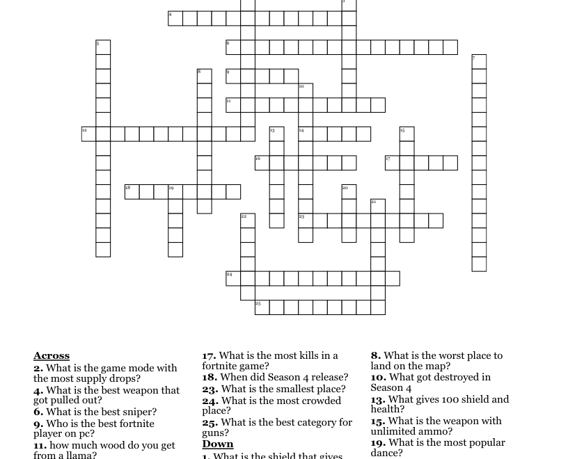 Fortnite Crossword Puzzle WordMint