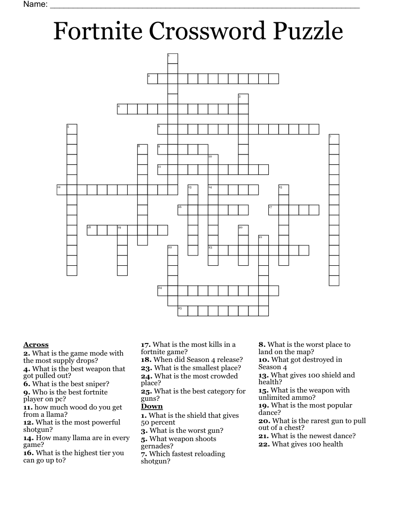Fortnite Crossword Puzzle WordMint Fortnite Crossword Puzzle WordMint