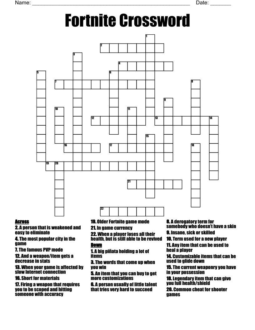 Fortnite Crossword WordMint Fortnite Crossword WordMint