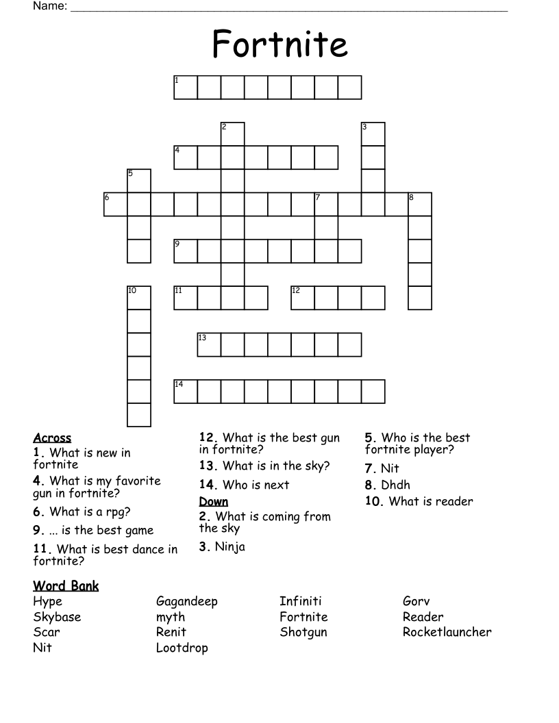 Fortnite Crossword WordMint Fortnite Crossword WordMint