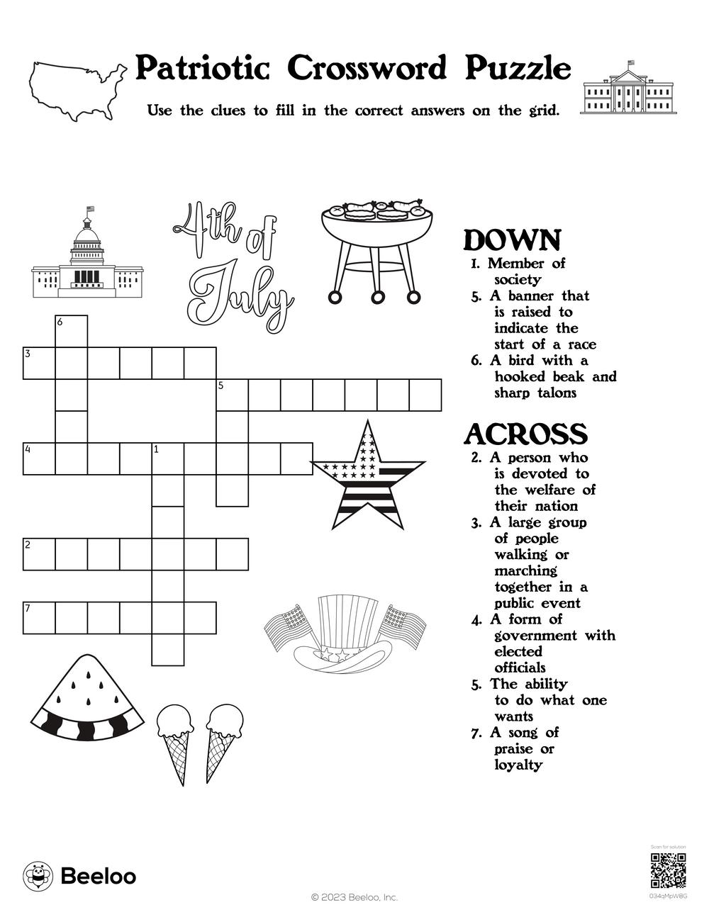 Fourth Of July themed Crossword Puzzles Beeloo Printable Crafts And Activities For Kids
