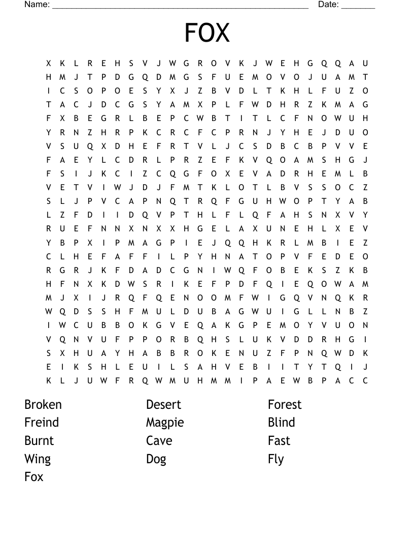 FOX Word Search WordMint FOX Word Search WordMint