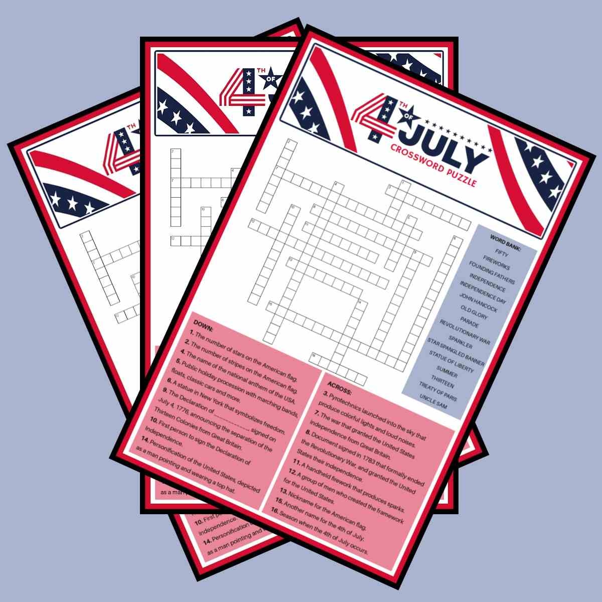 Free 4th Of July Crossword Puzzle Answer Key Included Free 4th Of July Crossword Puzzle Answer Key Included