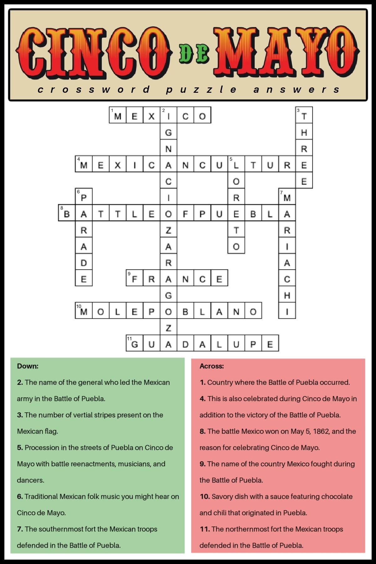 Free Cinco De Mayo Crossword Puzzles 2 Versions With Answers Free Cinco De Mayo Crossword Puzzles 2 Versions With Answers