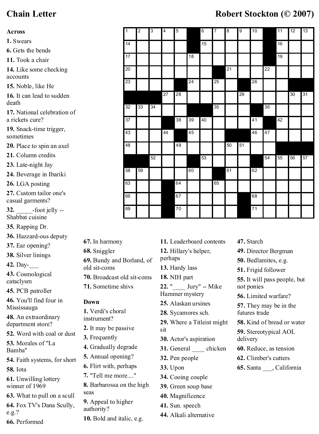 Free Crossword Puzzle 31 Chain Letter Beekeeper Crosswords Free Crossword Puzzle 31 Chain Letter Beekeeper Crosswords