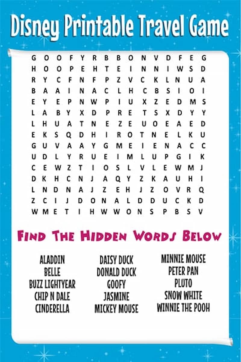 Free Disney Word Search More Printable Travel Games For Kids Free Disney Word Search More Printable Travel Games For Kids