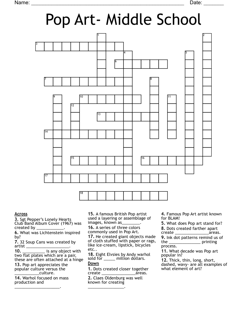 Art Crossword Puzzles Printable