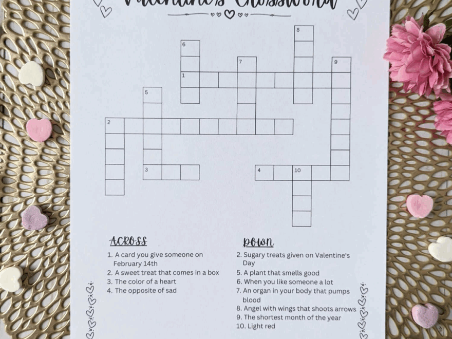 FREE Kids Valentine s Crossword Printable Sunshine And Munchkins