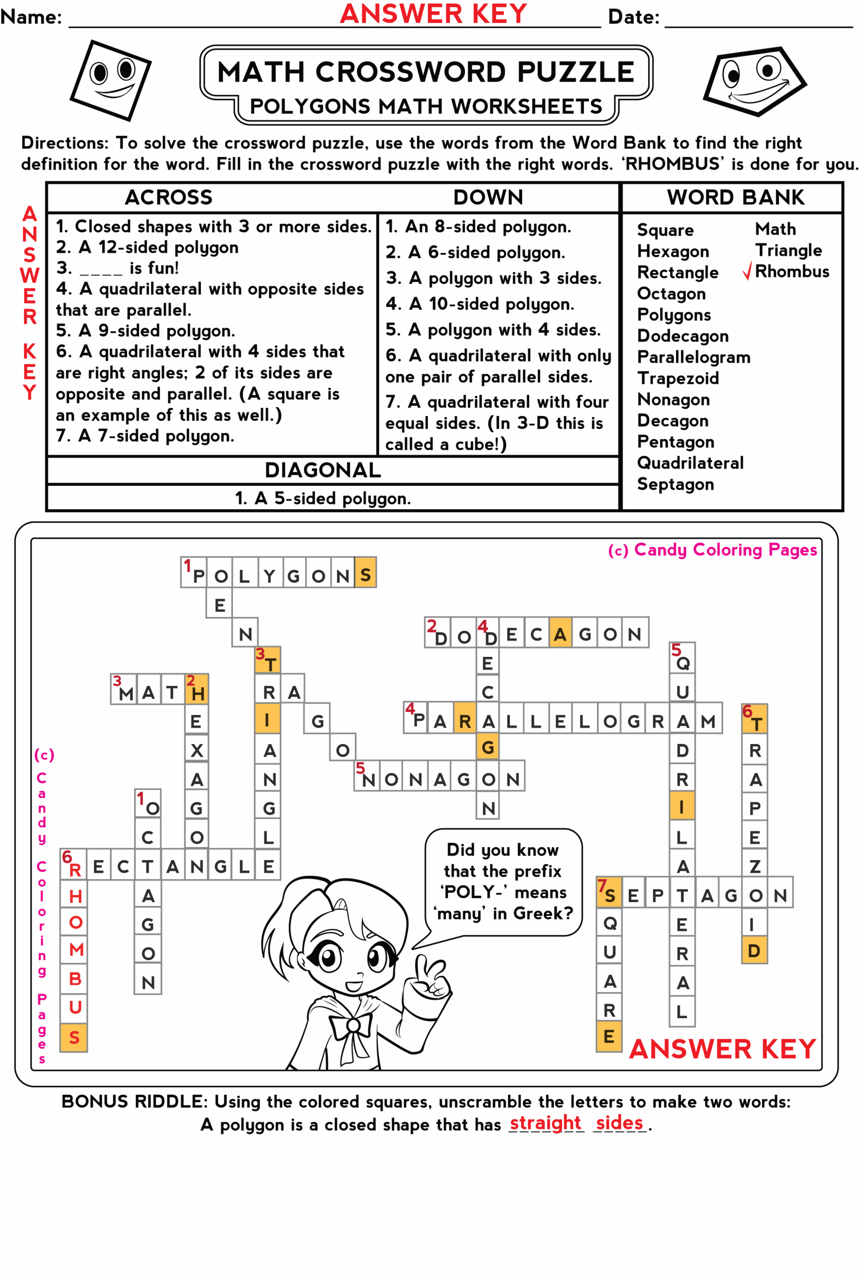 Free Math Games And Math Worksheets Free Crossword Puzzles Penny Candy Math Worksheets
