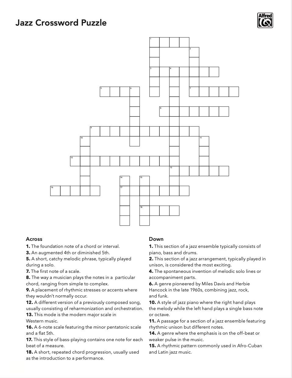 Free Music Activity Jazz Crossword Puzzle Free Music Activity Jazz Crossword Puzzle