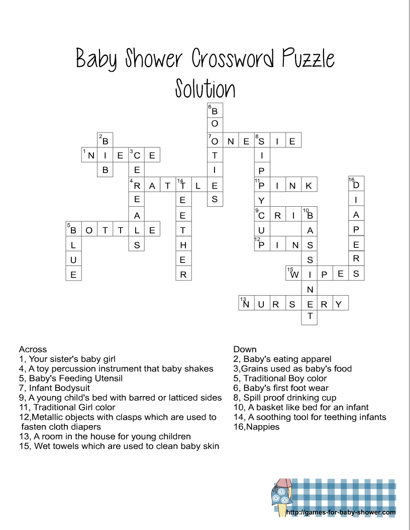 Free Printable Baby Shower Crossword Puzzle Game Worksheets Library