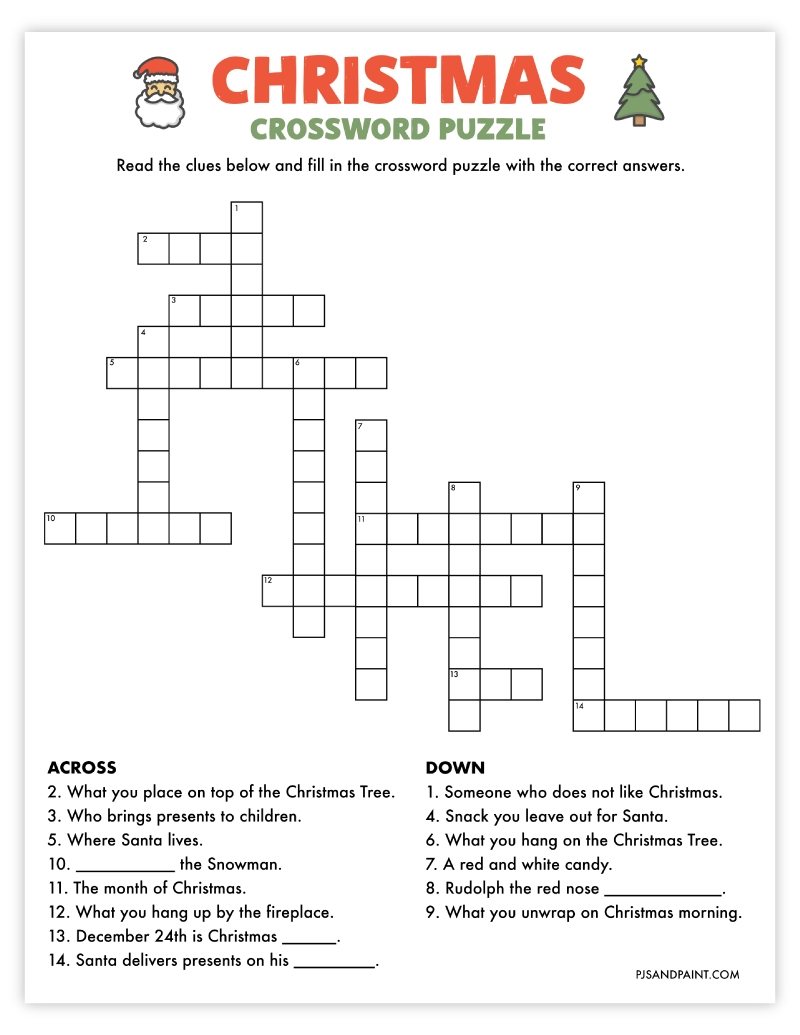 Free Printable Christmas Crossword Puzzle Pjs And Paint Free Printable Christmas Crossword Puzzle Pjs And Paint