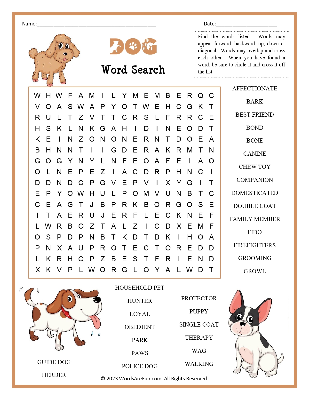 Dog Crossword Puzzle Printable