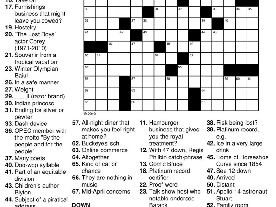 Free Printable Crossword Puzzles Usa Today Worksheets Library