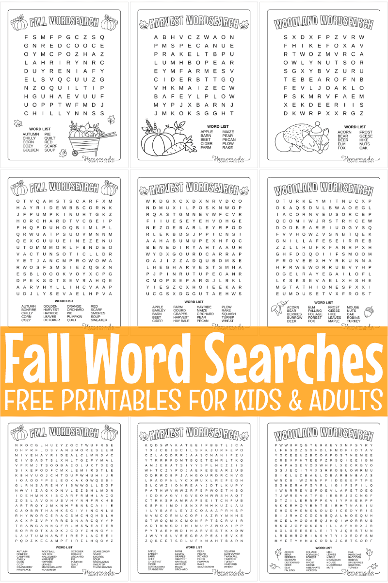 Free Printable Fall Word Search Puzzles For Kids Free Printable Fall Word Search Puzzles For Kids