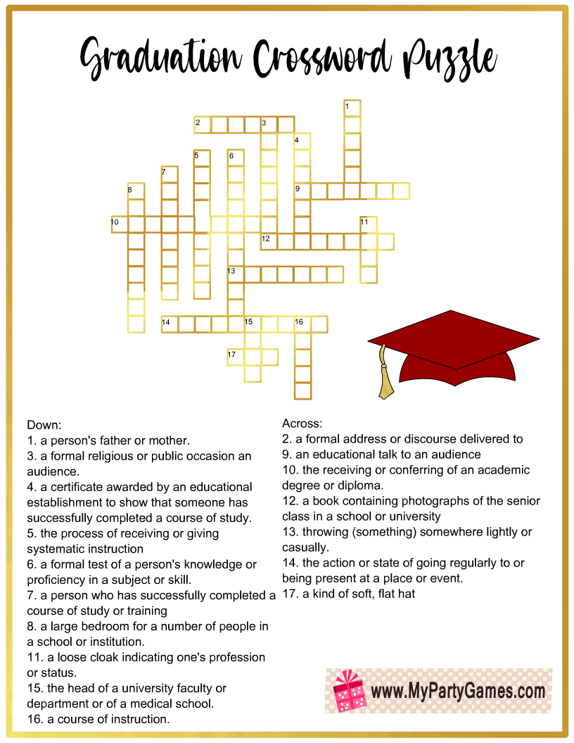 Free Printable Graduation Crossword Puzzle