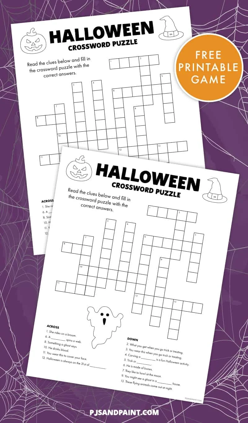 Free Printable Halloween Crossword Puzzle Pjs And Paint Free Printable Halloween Crossword Puzzle Pjs And Paint