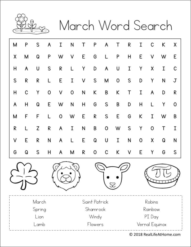 Free Printable March Word Search Printable Puzzle For Kids Free Printable March Word Search Printable Puzzle For Kids