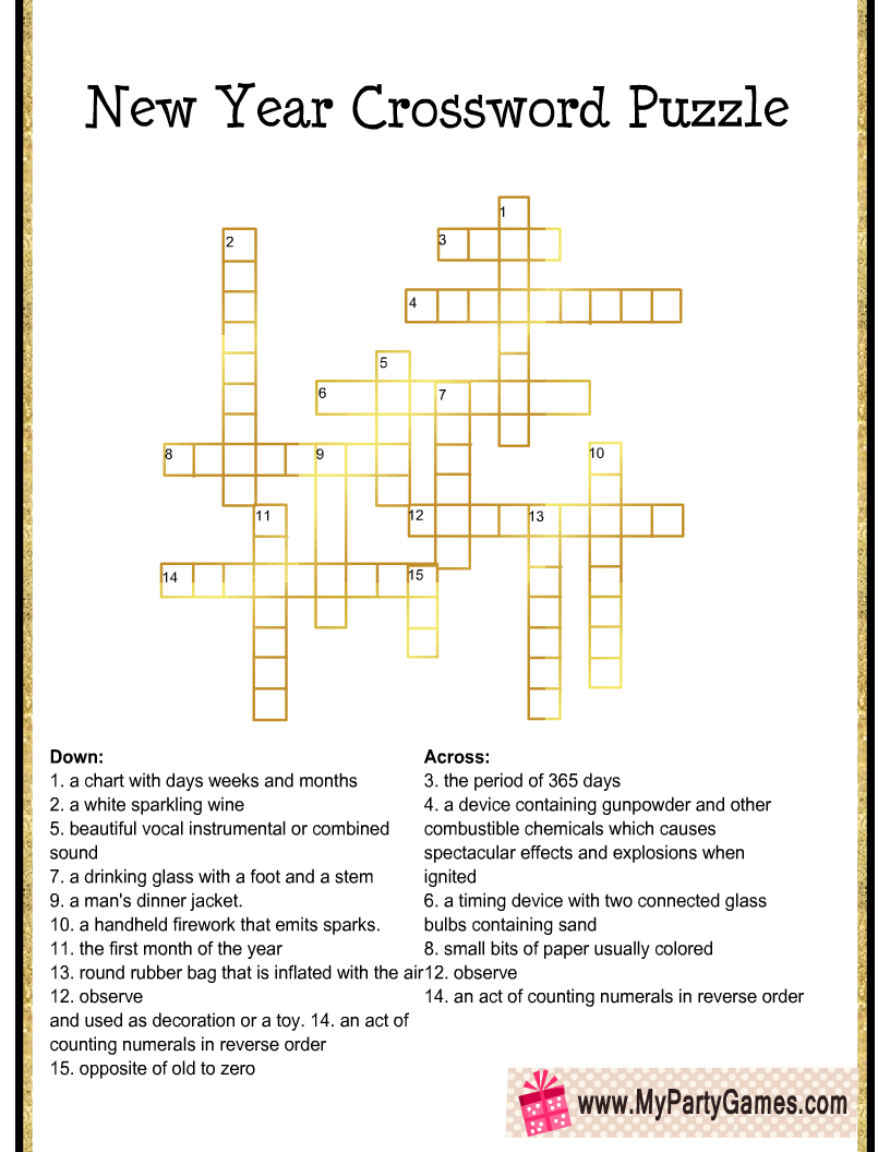 Free Printable New Year Crossword Puzzle For Adults Free Printable New Year Crossword Puzzle For Adults