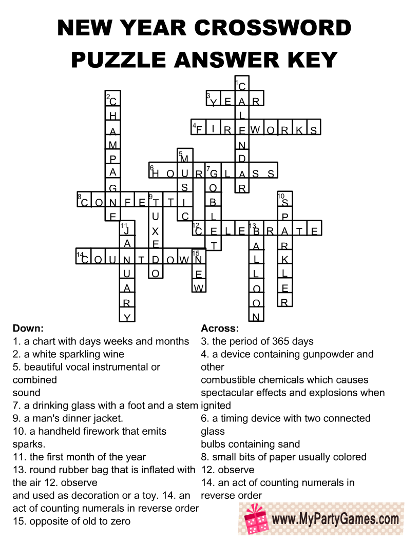 Free Printable New Year Crossword Puzzle For Adults Free Printable New Year Crossword Puzzle For Adults
