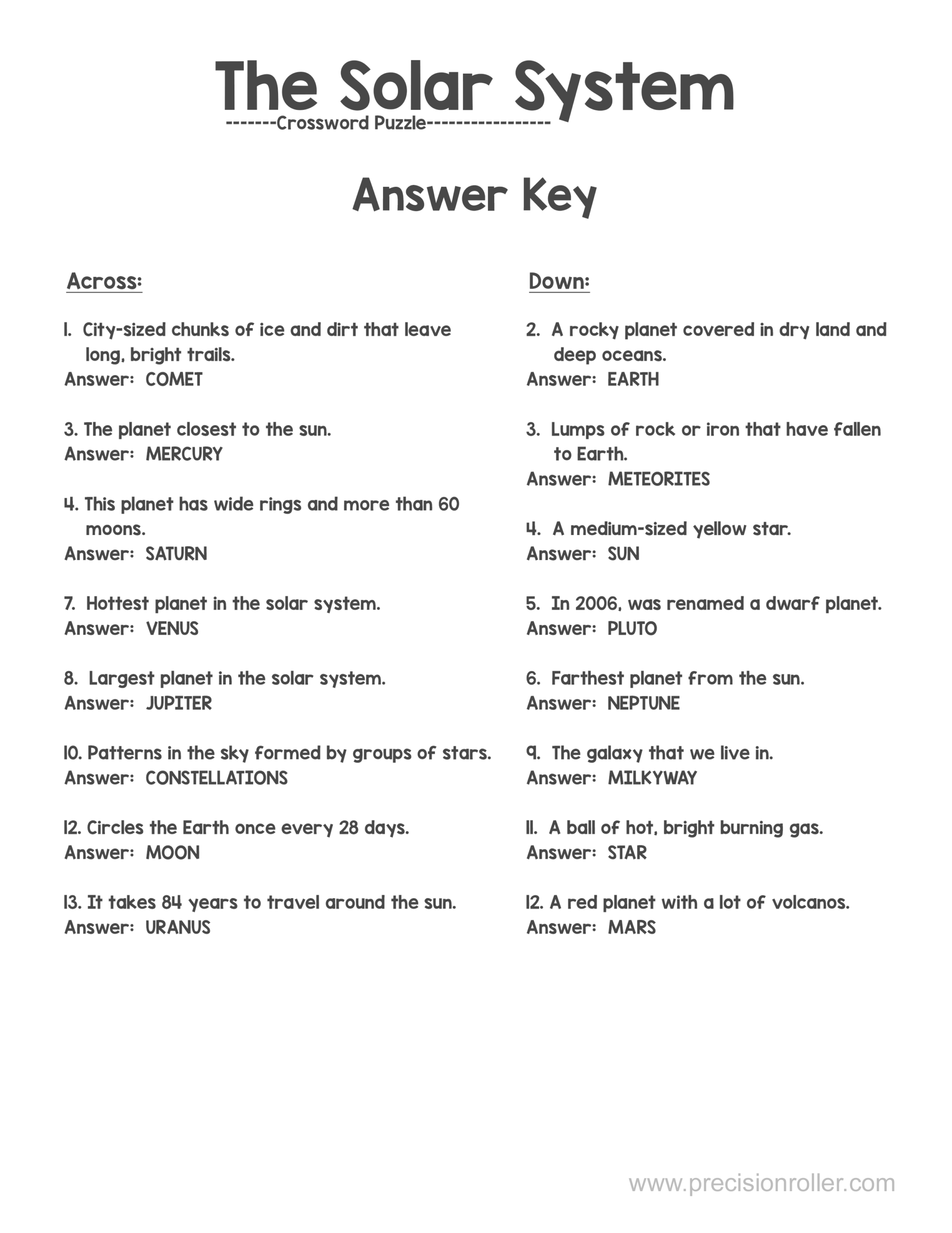 Free Printable Solar System Themed Crossword Puzzle Precision Printables Free Printable Solar System Themed Crossword Puzzle Precision Printables