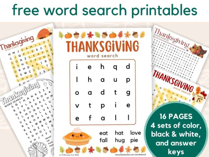 Free Printable Thanksgiving Word Search For Kids