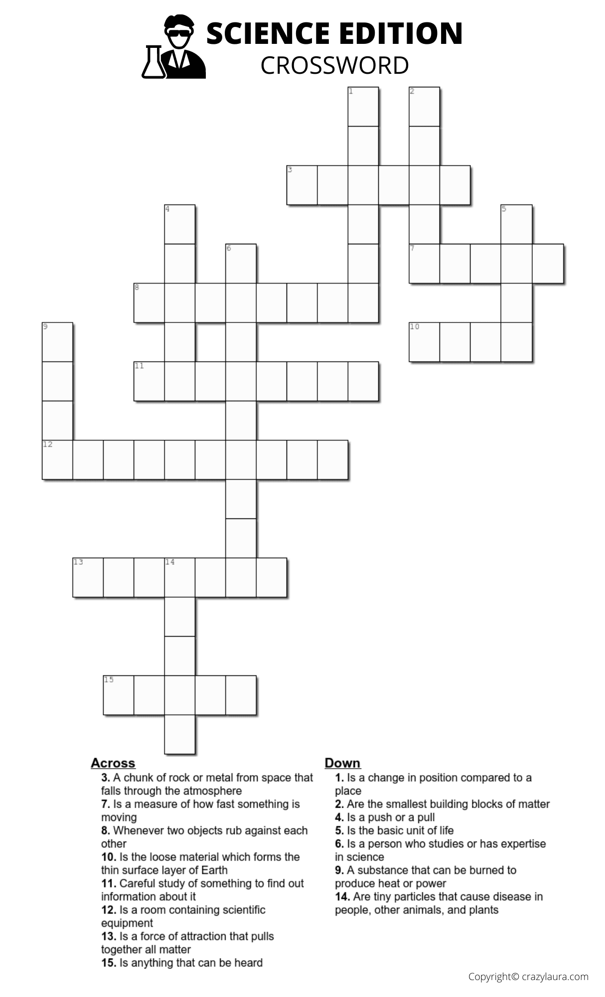 Free Science Crossword Printable Game Sheets Crazy Laura Free Science Crossword Printable Game Sheets Crazy Laura