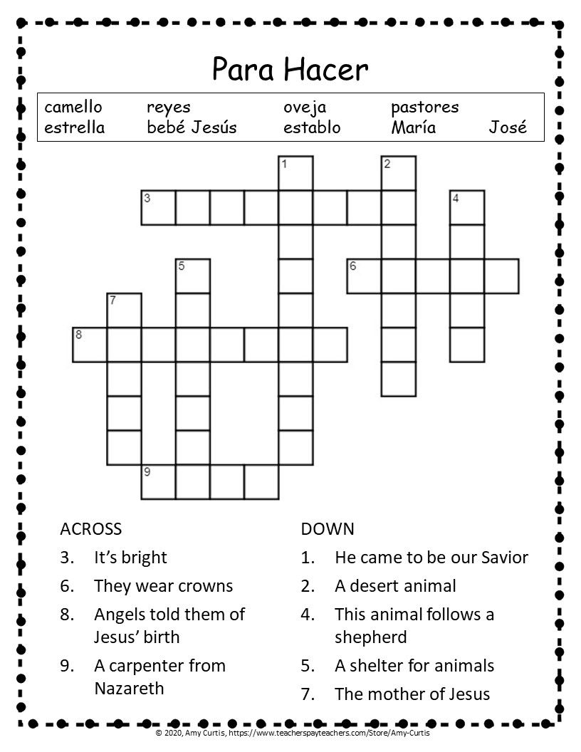 Free Spanish Christmas Crossword Puzzle