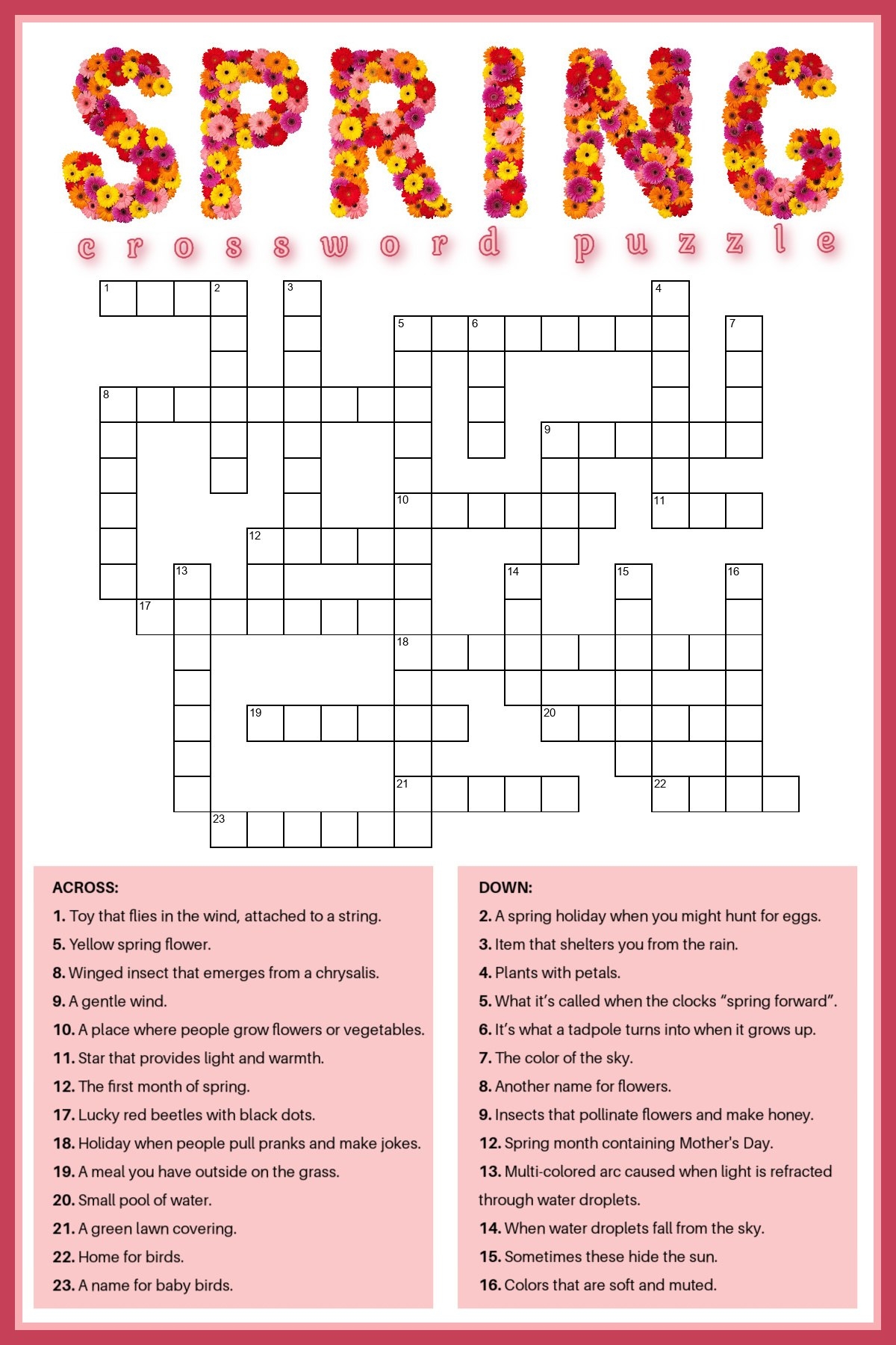 Free Spring Crossword Puzzle Printable Answer Key Included Free Spring Crossword Puzzle Printable Answer Key Included