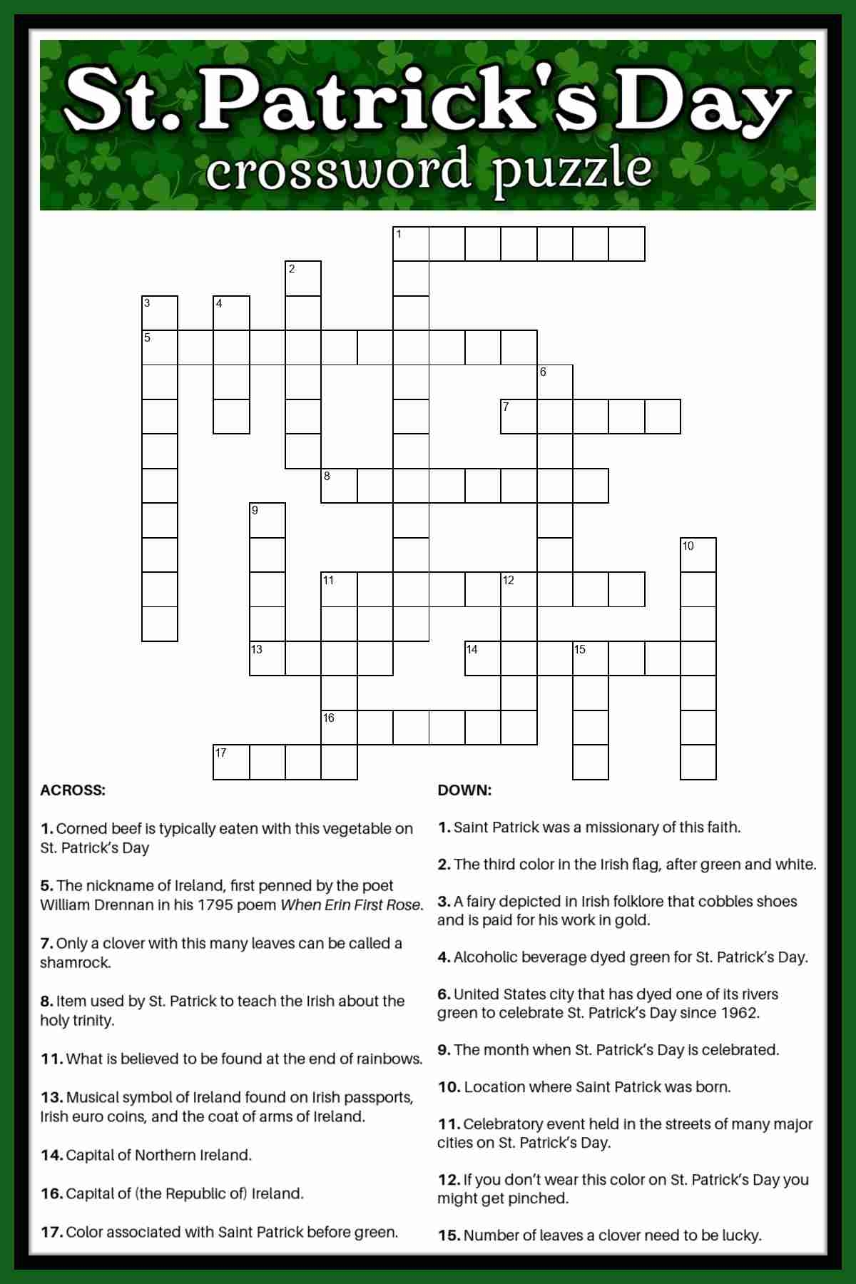 Free St Patrick s Day Crossword Puzzle Answer Key Included Free St Patrick s Day Crossword Puzzle Answer Key Included