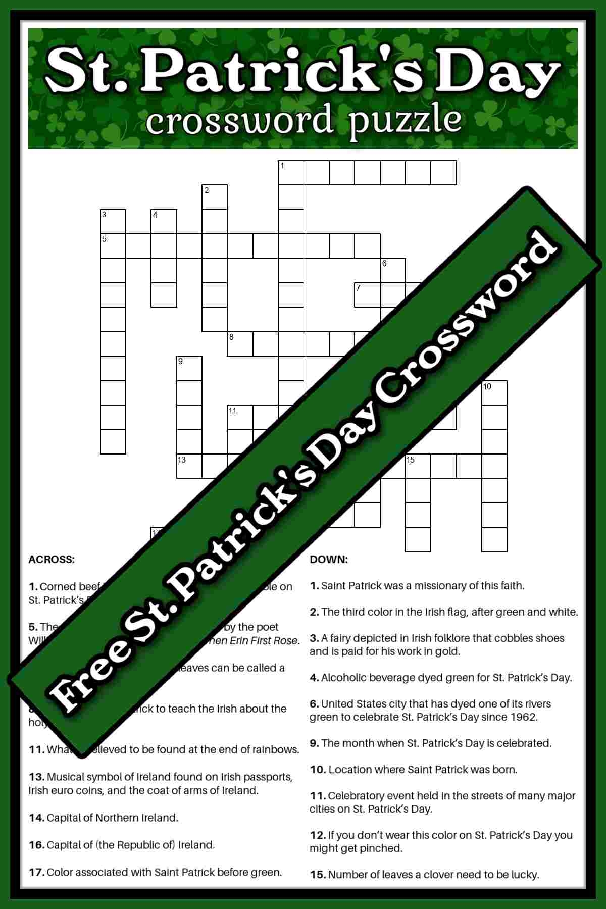 Free St Patrick s Day Crossword Puzzle Answer Key Included