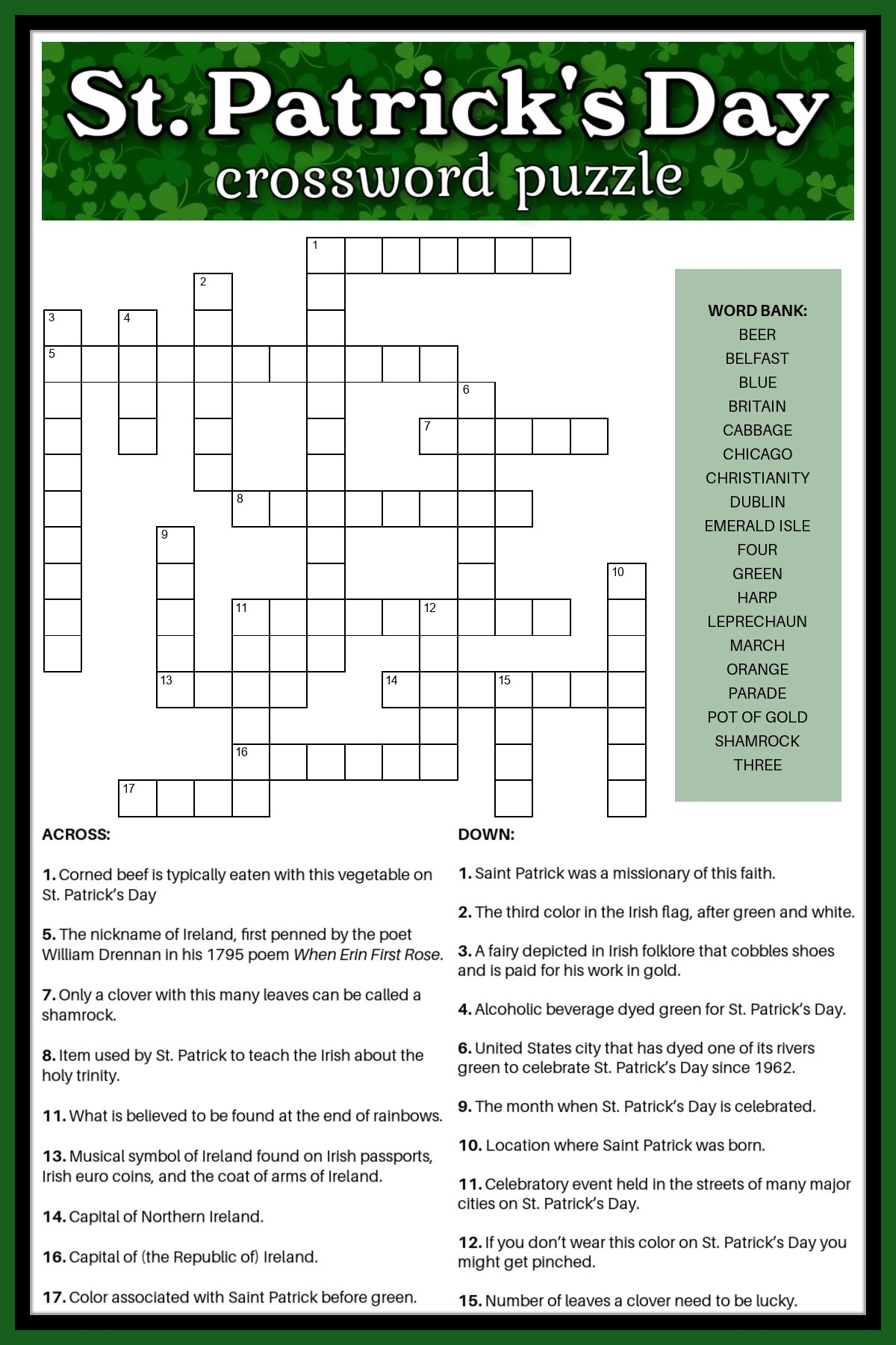 Crossword Puzzle Printable With Word Bank