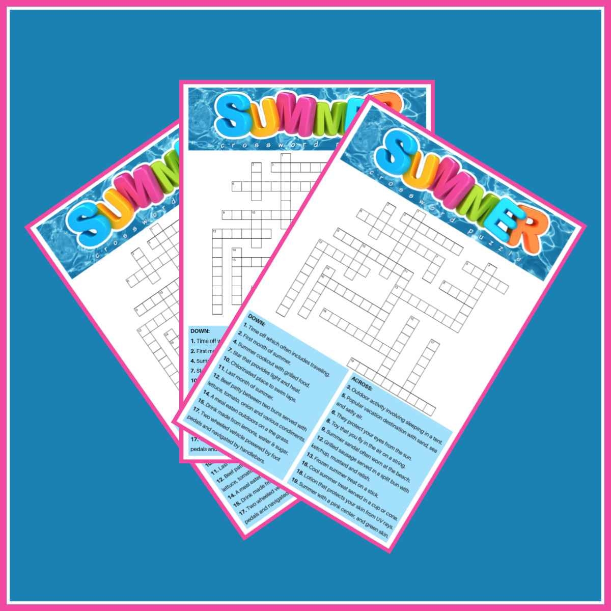 Free Summer Crossword Puzzle 2 Versions Answers Included Free Summer Crossword Puzzle 2 Versions Answers Included