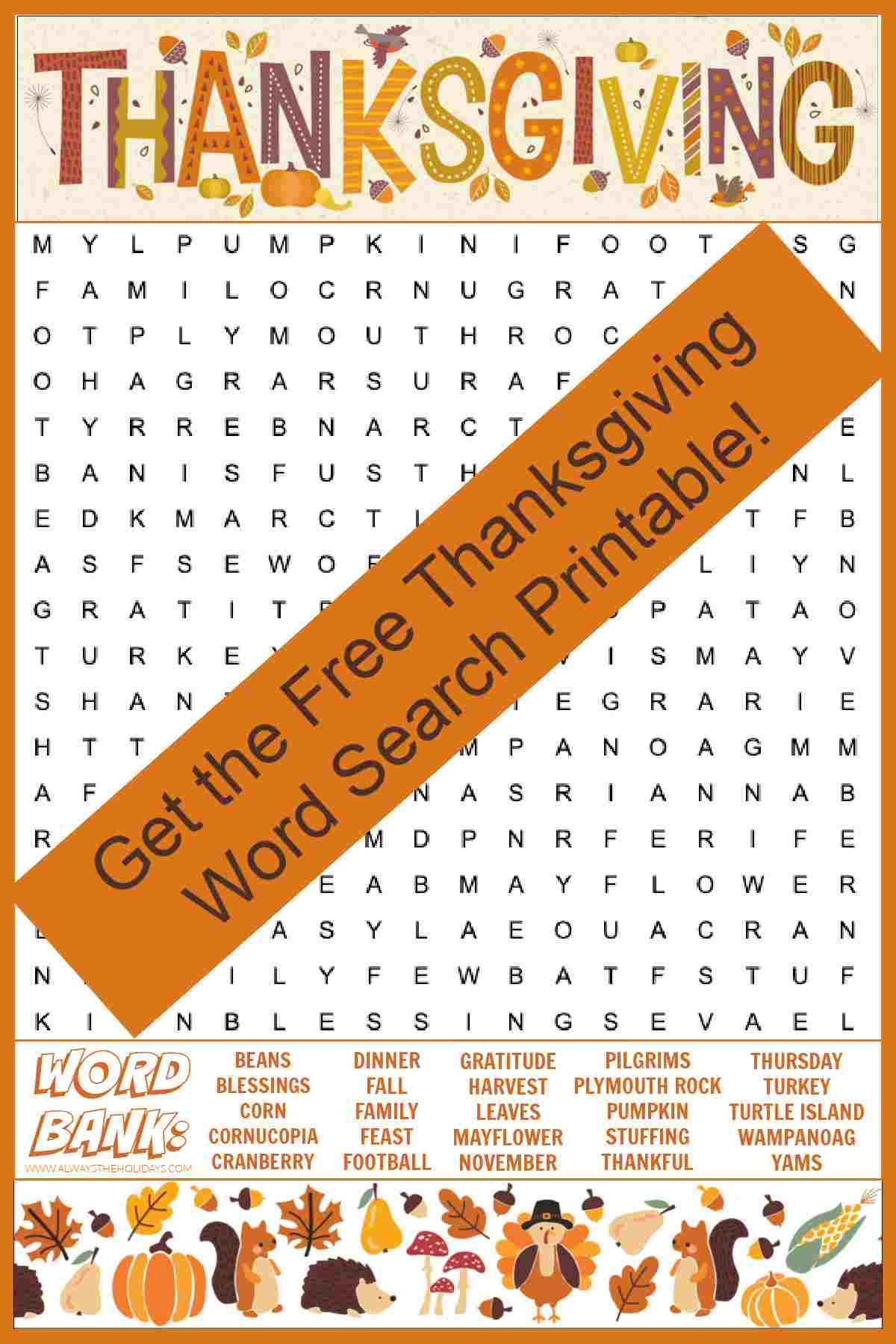 Free Thanksgiving Word Search Printable With Answers Included Free Thanksgiving Word Search Printable With Answers Included