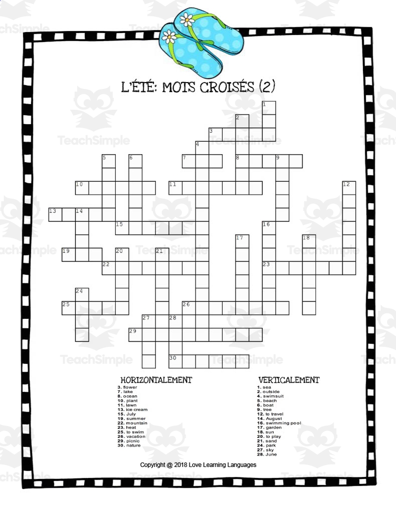 French Summer Themed Crossword Puzzles By Teach Simple