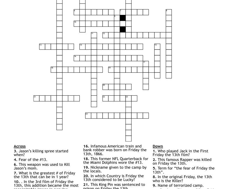 FRIDAY THE 13th Crossword WordMint