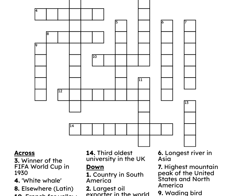 General Knowledge Crossword WordMint Worksheets Library