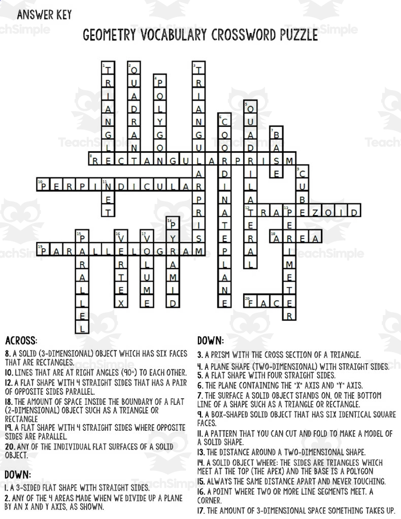 Geometry Vocabulary Crossword Puzzle By Teach Simple Geometry Vocabulary Crossword Puzzle By Teach Simple