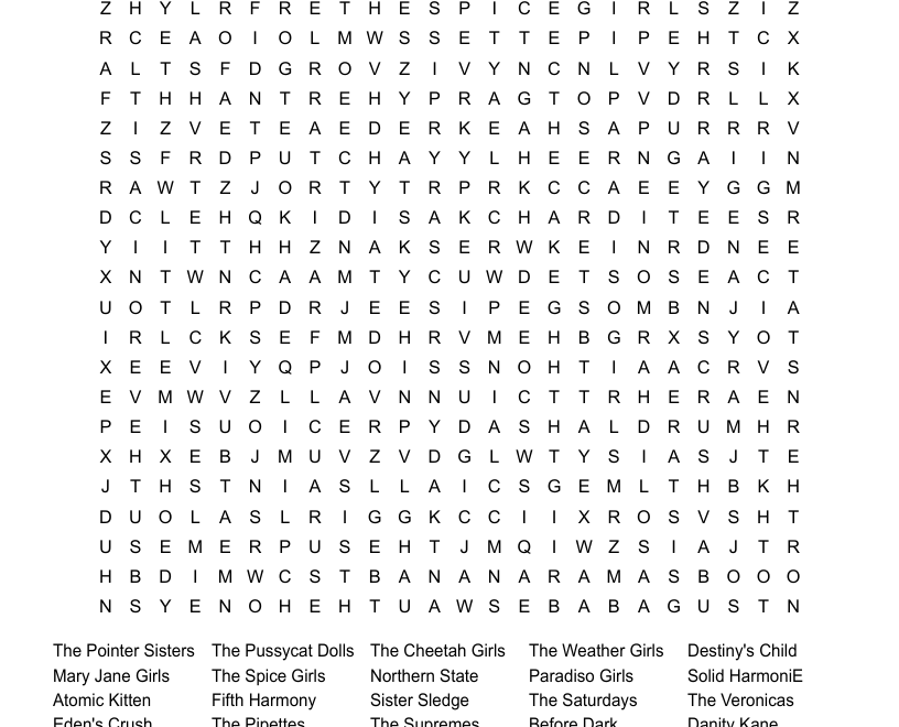 Girl Groups Word Search WordMint